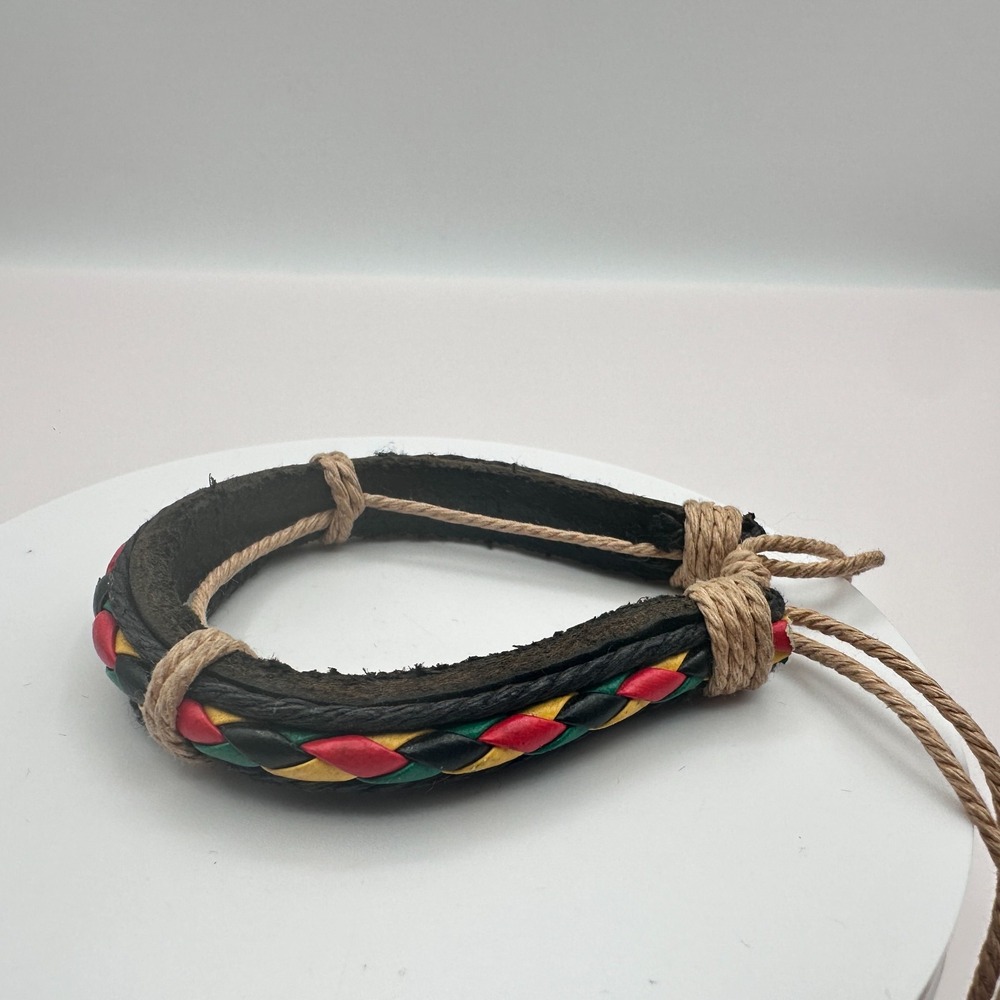 Vintage 90s Braided Leather Cord Bracelet Adjustable Classic Fashion Jewelry